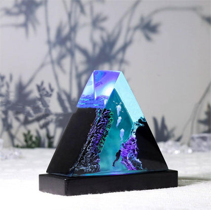 Creative Style Triangle Wooden Small Night Lamp Trench Jellyfish Diver Resin Ambience Light