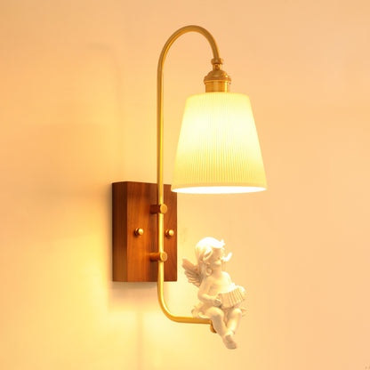 Copper Walnut Angel Resin Led Wall Lamp