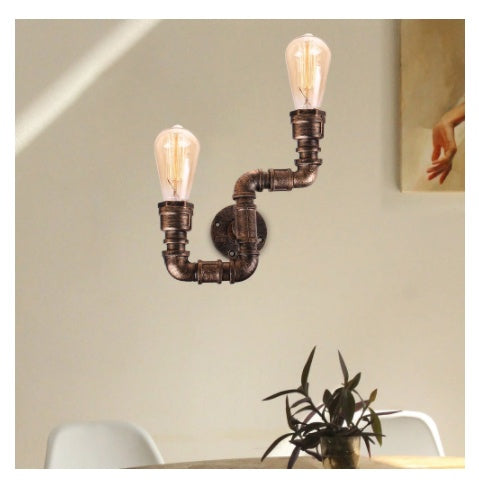 Creative Water Pipe Wall Lamp Bedroom Retro Wrought Iron