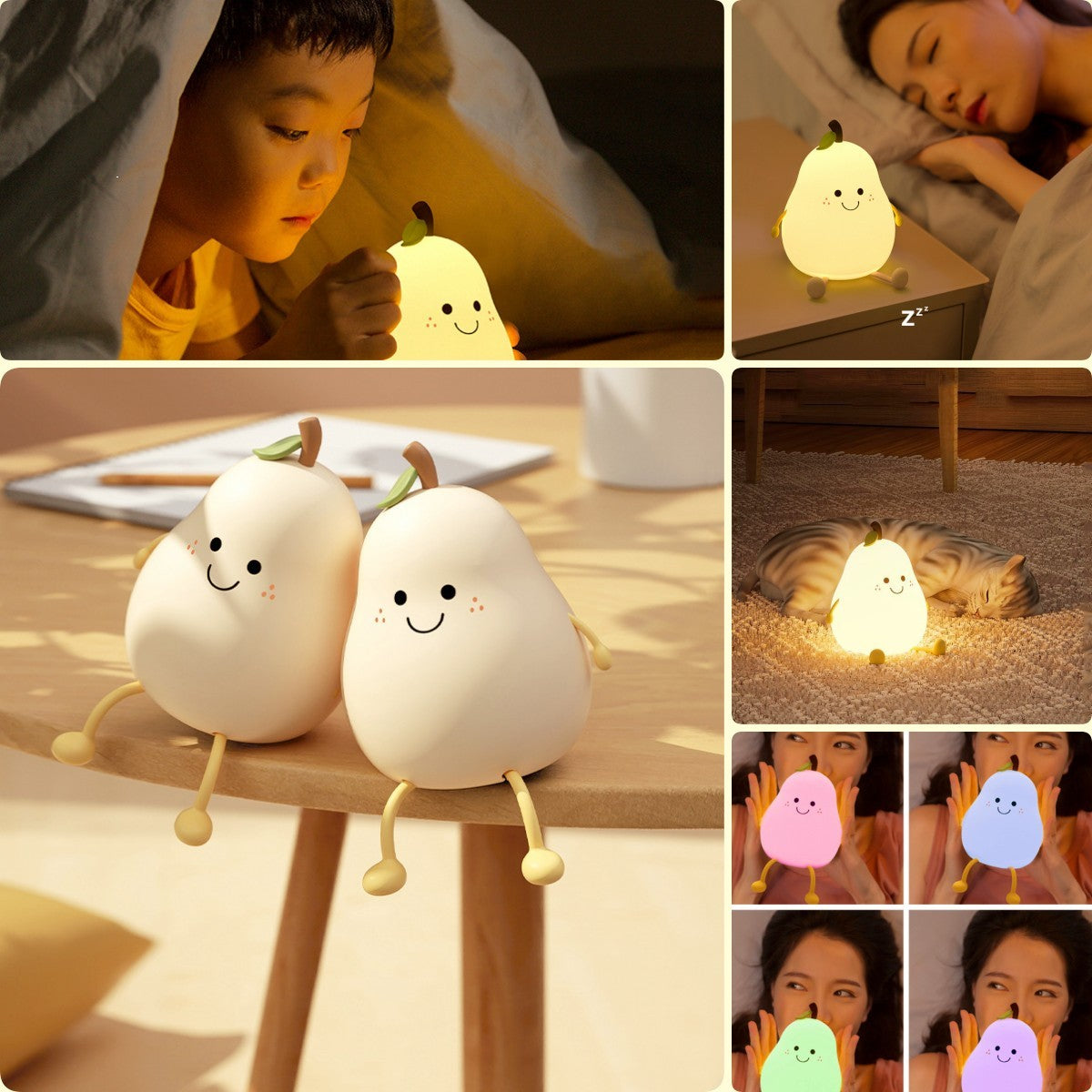 LED Pear Fruit Night Light USB Rechargeable Dimming Lamp