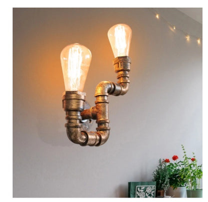 Creative Water Pipe Wall Lamp Bedroom Retro Wrought Iron