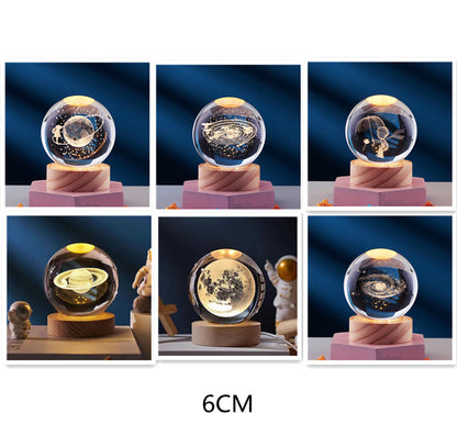 Crystal Ball 3D Inner Carved Solar System Glowing Night Lights