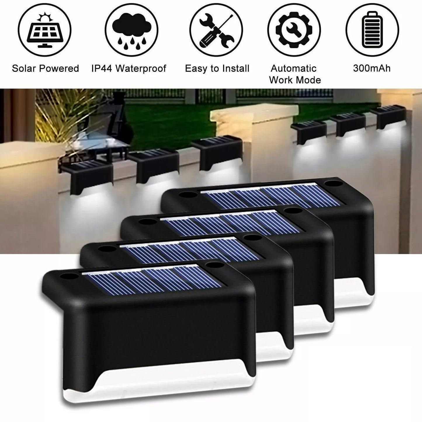 4 Solar LED Bright Deck Lights Outdoor Garden Patio Light