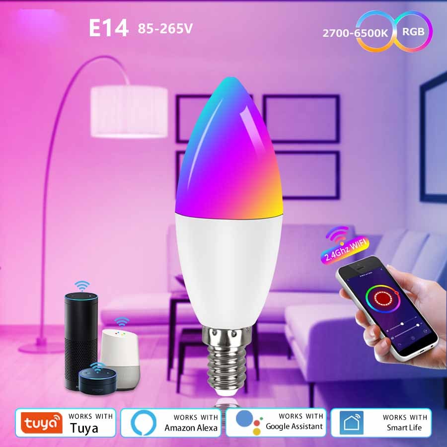 Smart WifI Led Lamp E14 RGB CW WW Led Bulb Dimmable