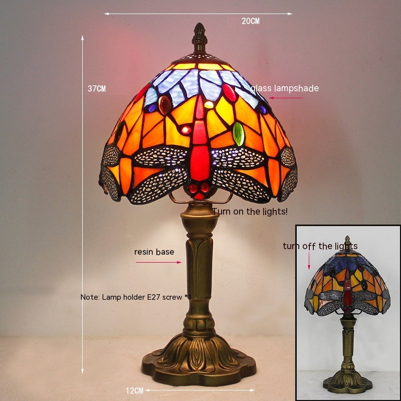 Tiffany Dragonfly Stone Table Lamp Bedroom Living Room Retro