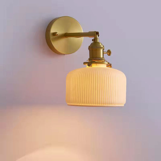 Vintage Brass Pleated Ceramic Small Droplight