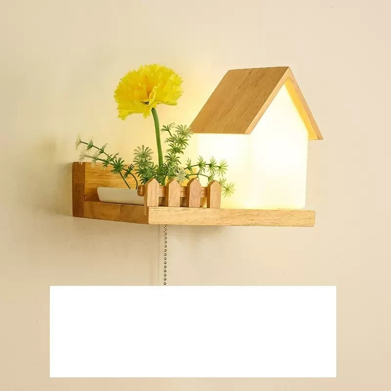 Green Plant Solid Wood Corridor Decoration Wall Lamp