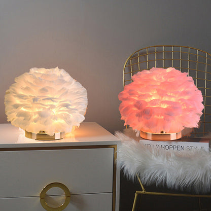 Feather Table Lamp Bedroom Bedside Light Luxury Ins Creative