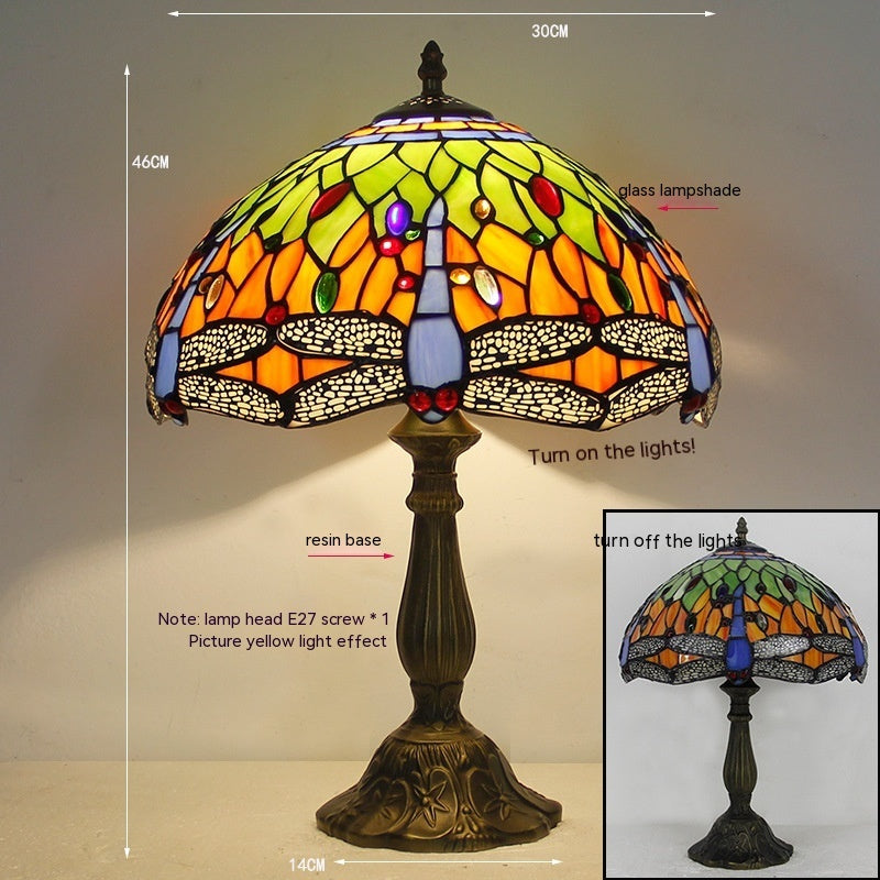 Tiffany Dragonfly Stone Table Lamp Bedroom Living Room Retro