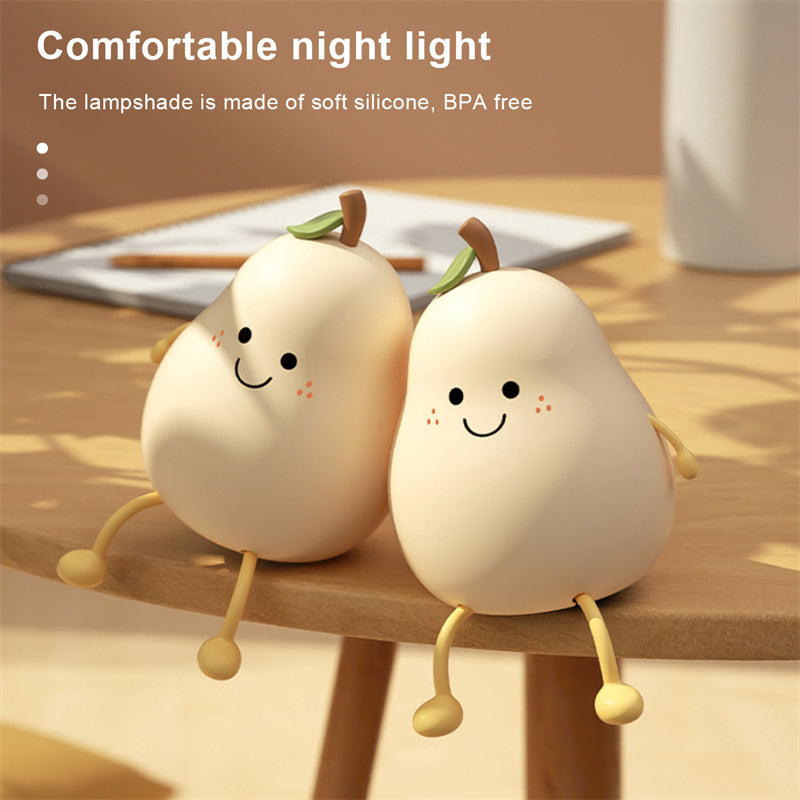 LED Pear Fruit Night Light USB Rechargeable Dimming Lamp