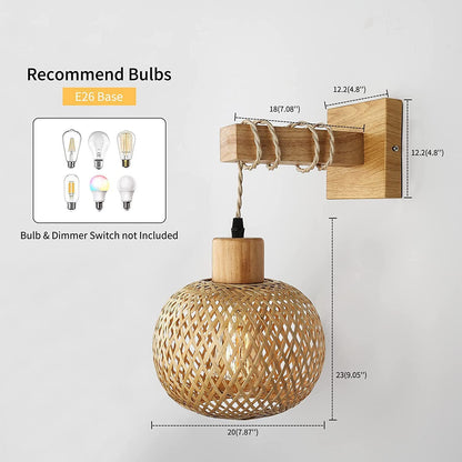 Retro Japanese Bamboo Woven Bedside Wall Lamp