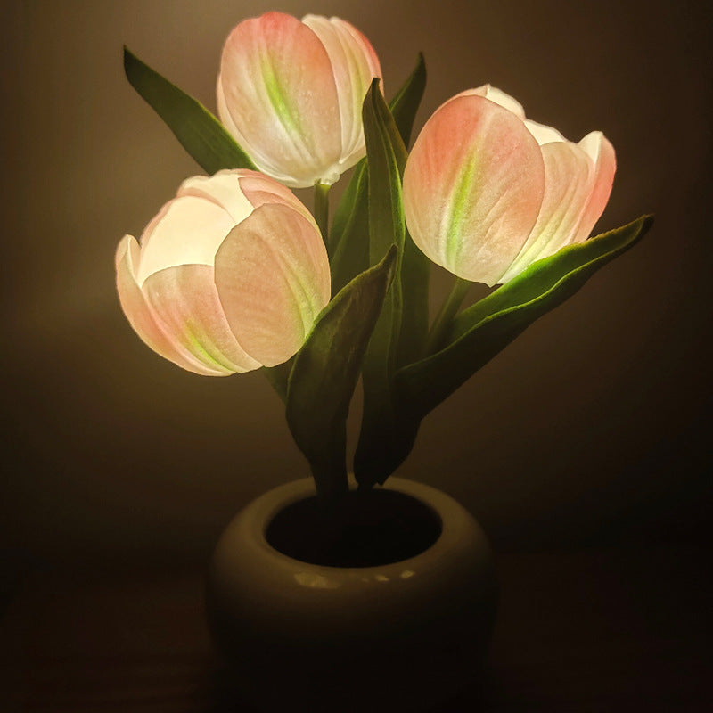 LED Tulip Home Room Decoration Romantic Potted Gift For Office LED Lights