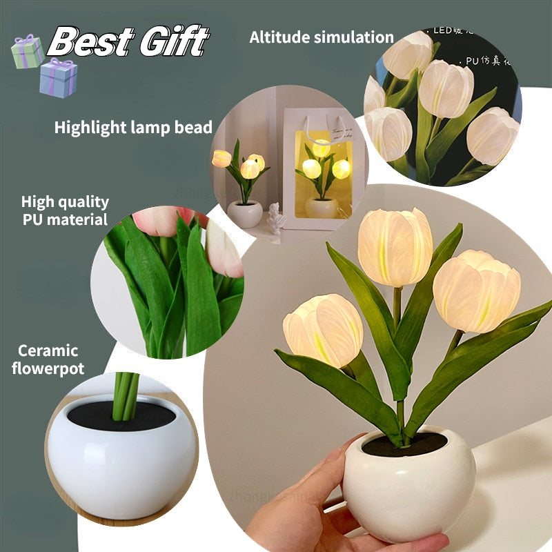 LED Tulip Home Room Decoration Romantic Potted Gift For Office LED Lights