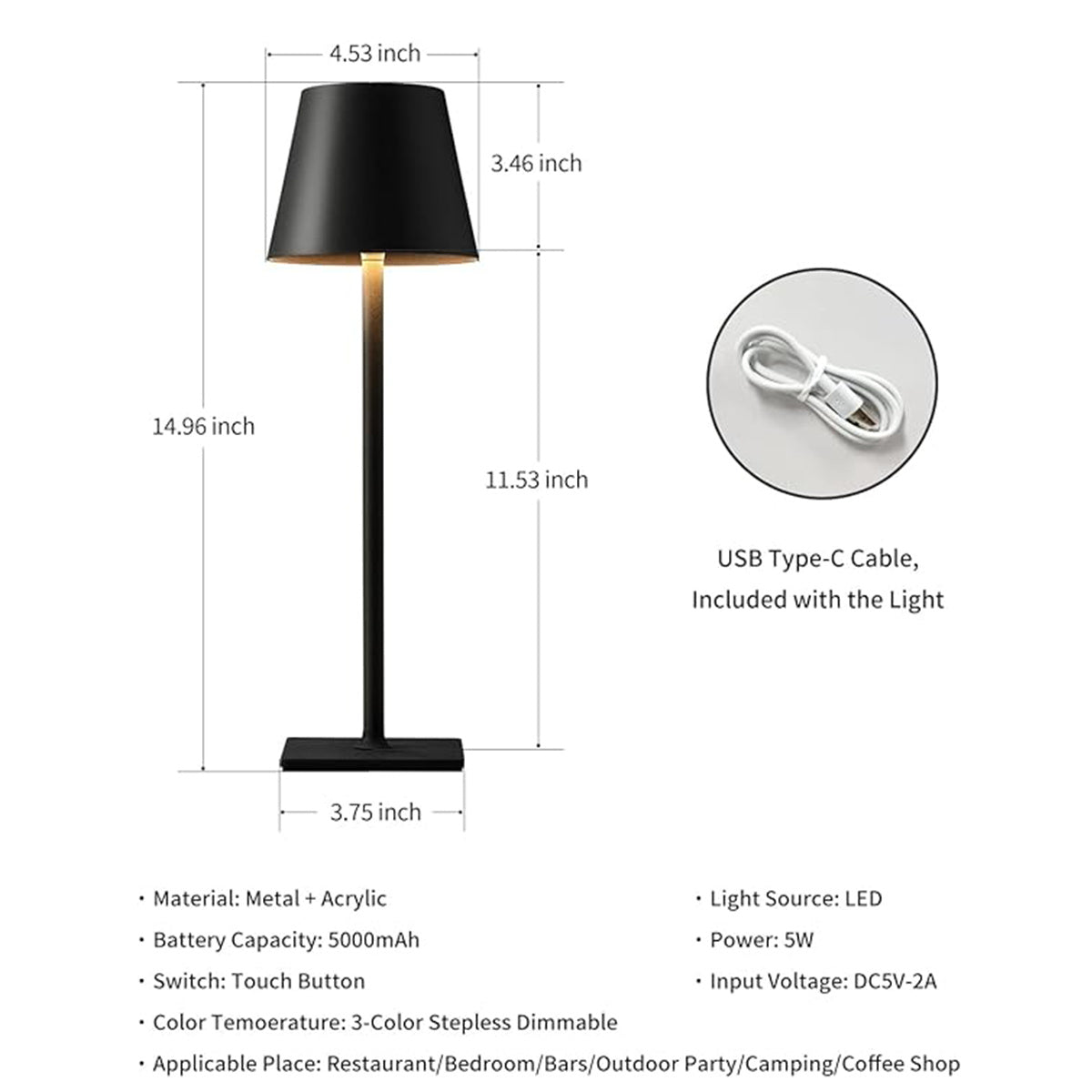 Cordless Table Lamp Portable LED Desk Lamp Night Light