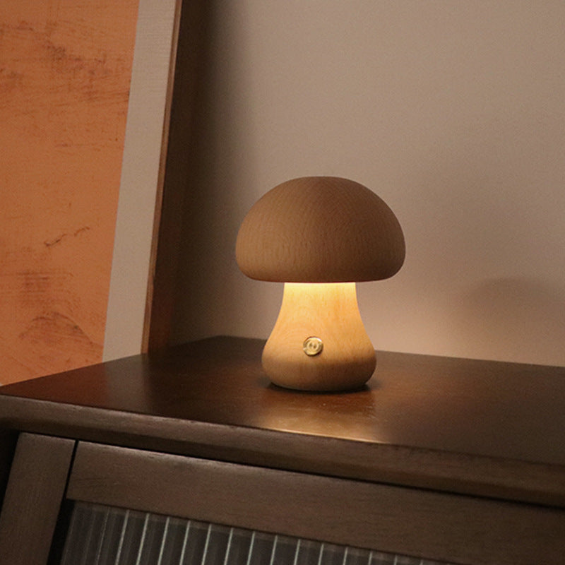 INS Wooden Cute Mushroom LED Night Light With Touch Switch  Bedside