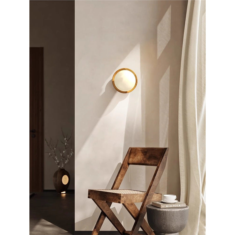 Cream Style Japanese Style Log Bedside Balcony Wall Lamp