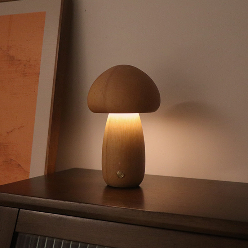 INS Wooden Cute Mushroom LED Night Light With Touch Switch  Bedside