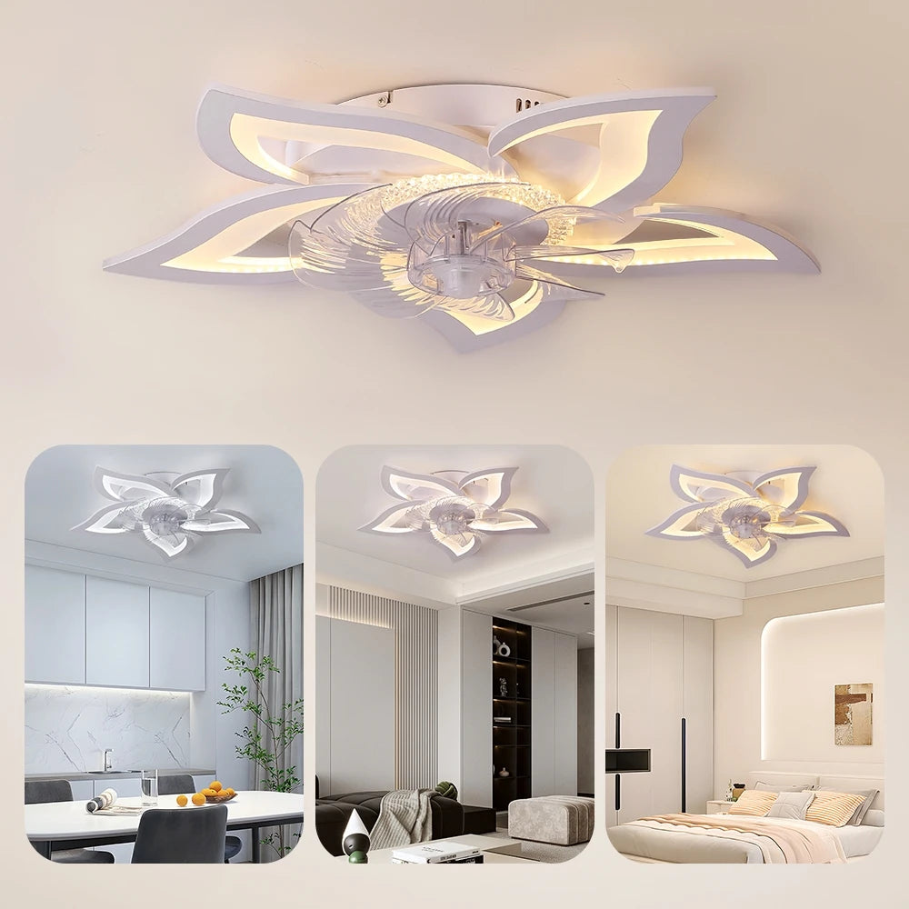 IRALAN Ceiling Fan with Lights Modern Dimmable Flower Shape