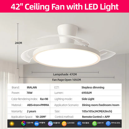 Modern Invisible Ceiling Fan with LED Light DC motor