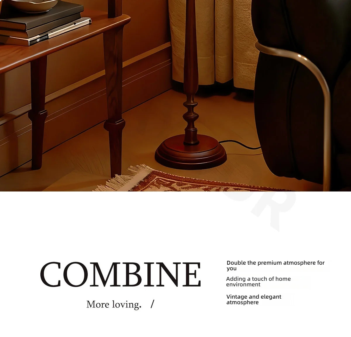 French Retro Solid Wood Floor Lamp Living Room Standing Lamp