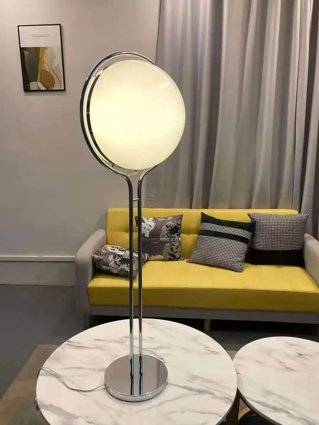 Nordic Floor Lamp Chrome Metal White Acrylic Ball Lamp
