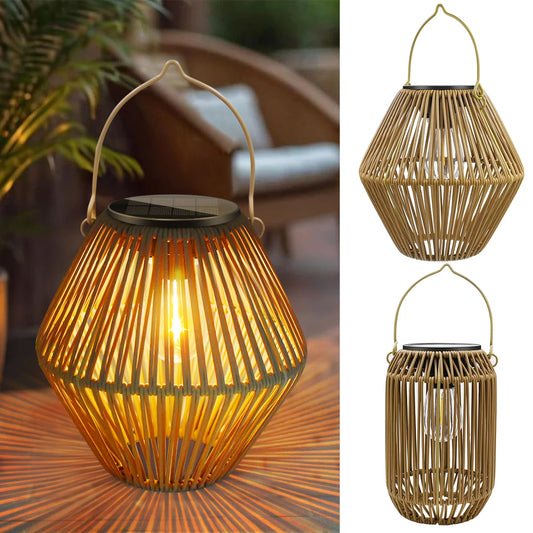 Outdoor Solar Rattan Lanterns Waterproof Hanging Boho Solar Lights