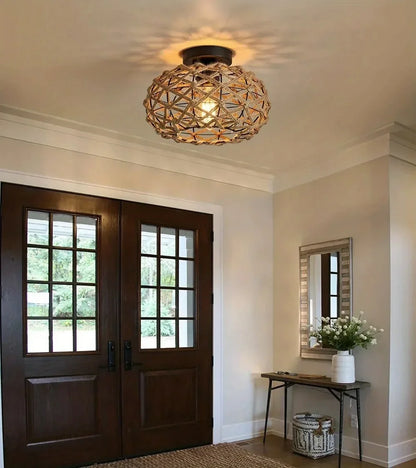 1pc Handwoven Rattan Lamp Chandeliers - Semi-Flush Mount