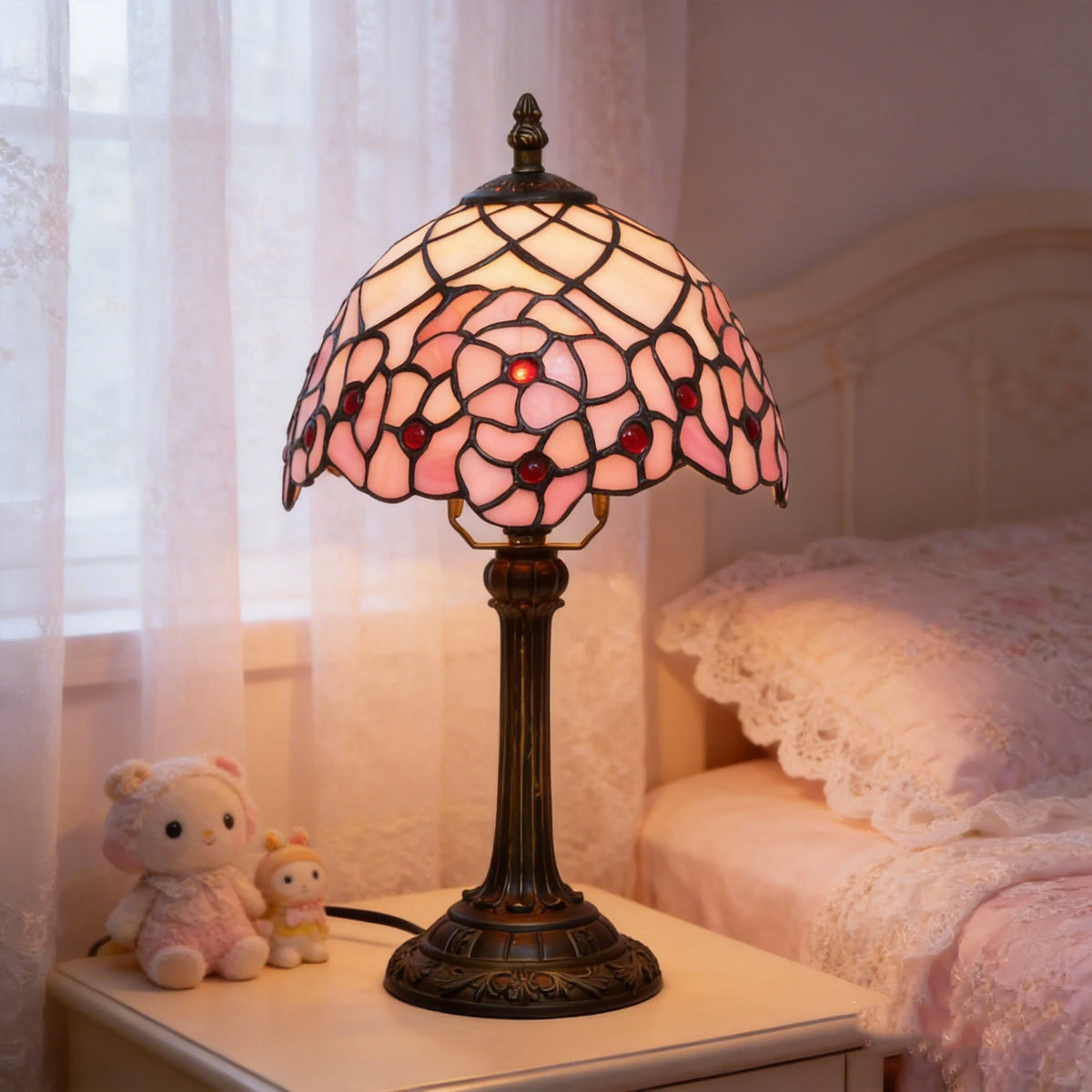 Tiffany Cherry Blossom Lamp Stained Glass Table Lamp