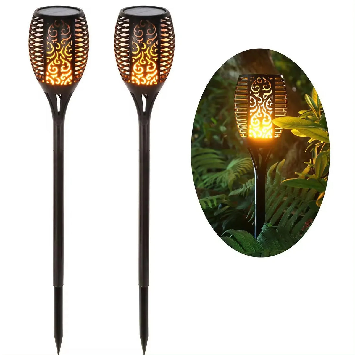 Solar Garden Flame Lights Flickering Flame Lamp Outdoor Lawn Light