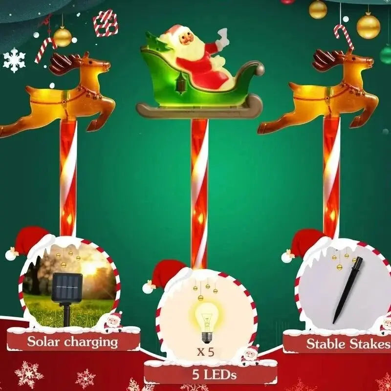 5 Pieces /Set LED Solar Christmas Santa Claus&Reindeer Garden Lights