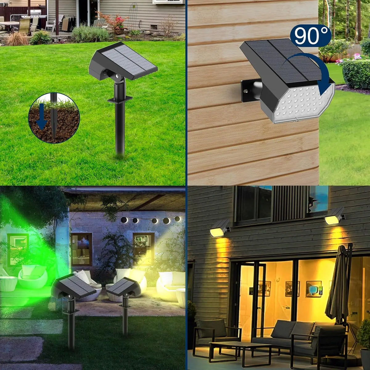 Solar Spot Lights Outdoor 74 LED 3 Colors 2-in-1 Solar Landscape