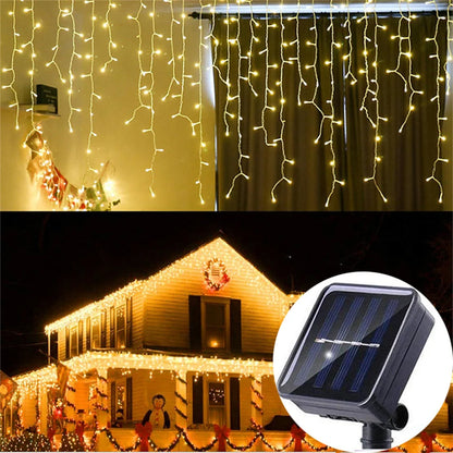 Solar Curtain Icicle Light 3.5M Eaves Outdoor Fairy String Lights