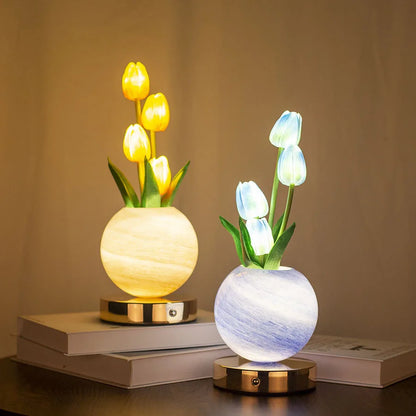 Dimmable Tulip LED Night Light USB Rechargeable Desk Decor Lamp