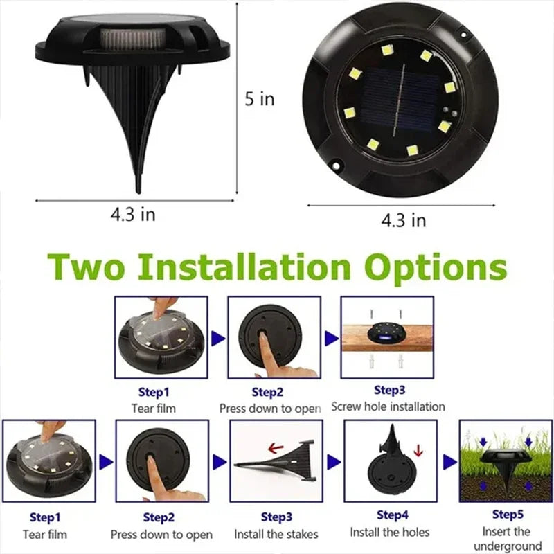 Solar Lights Outdoor 12LEDs Disk Underground Lamp Yard Decoration