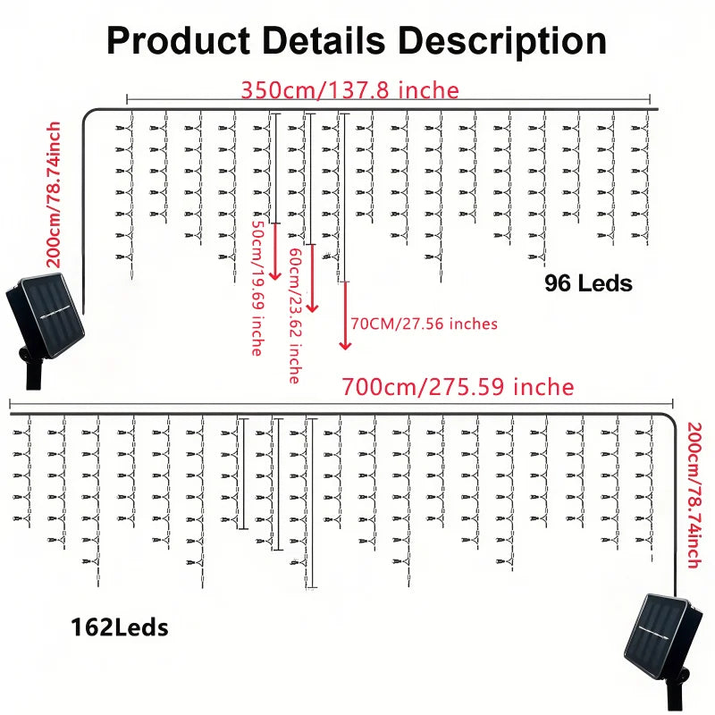 5.5M/9M Solar Curtain Icicle Light Outdoor Eaves Decor String Lights