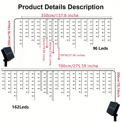 5.5M/9M Solar Curtain Icicle Light Outdoor Eaves Decor String Lights