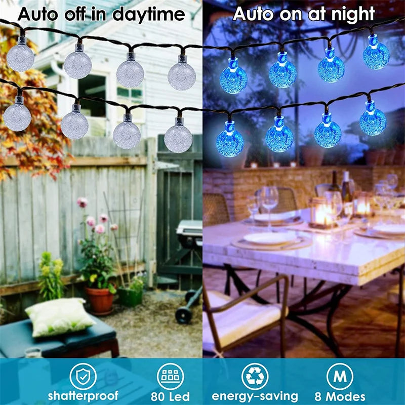 Solar String Lights Outdoor 200 Led Crystal Globe Lights