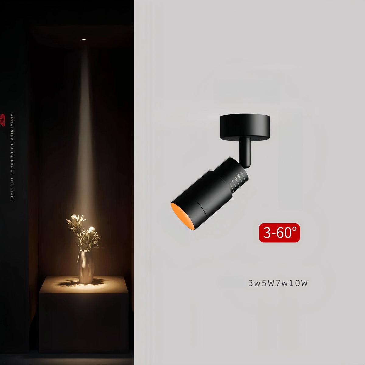 3-60 Degree Adjustable Angle Beam Led Spotlight