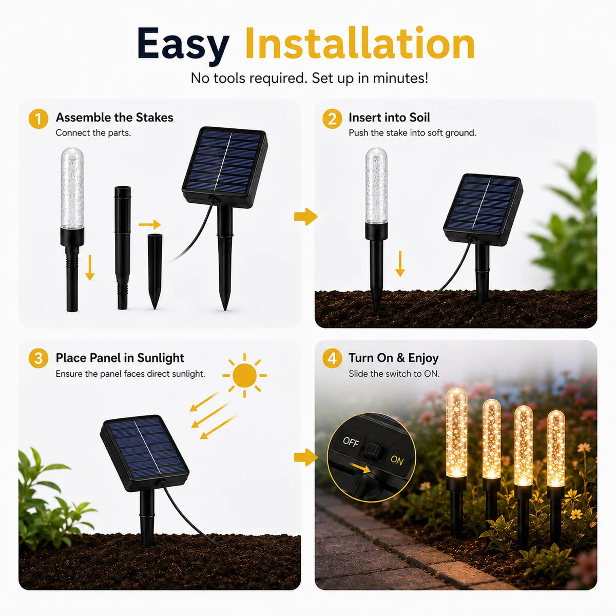 Solar Garden Lights Bubble Stick Pathway Stake Lights