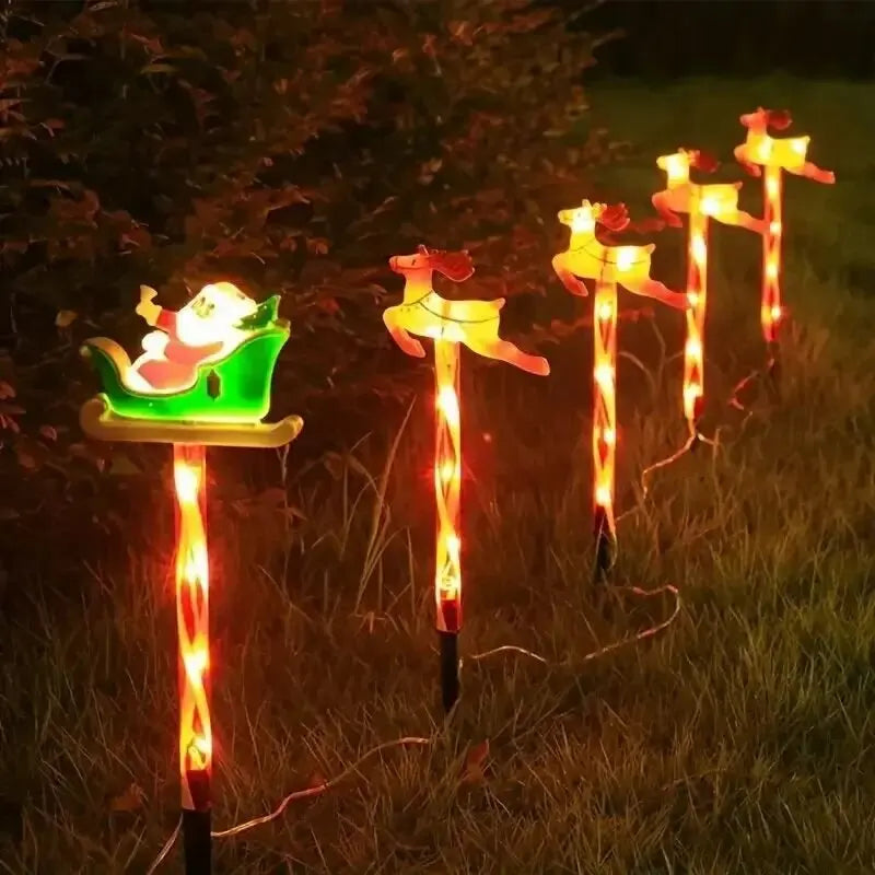 5 Pieces /Set LED Solar Christmas Santa Claus&Reindeer Garden Lights