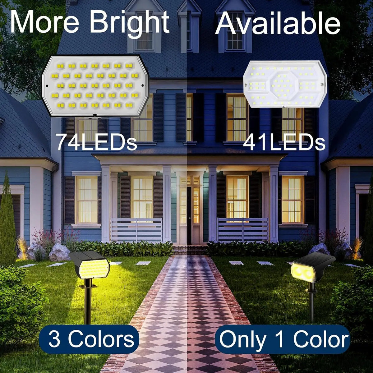 Solar Spot Lights Outdoor 74 LED 3 Colors 2-in-1 Solar Landscape