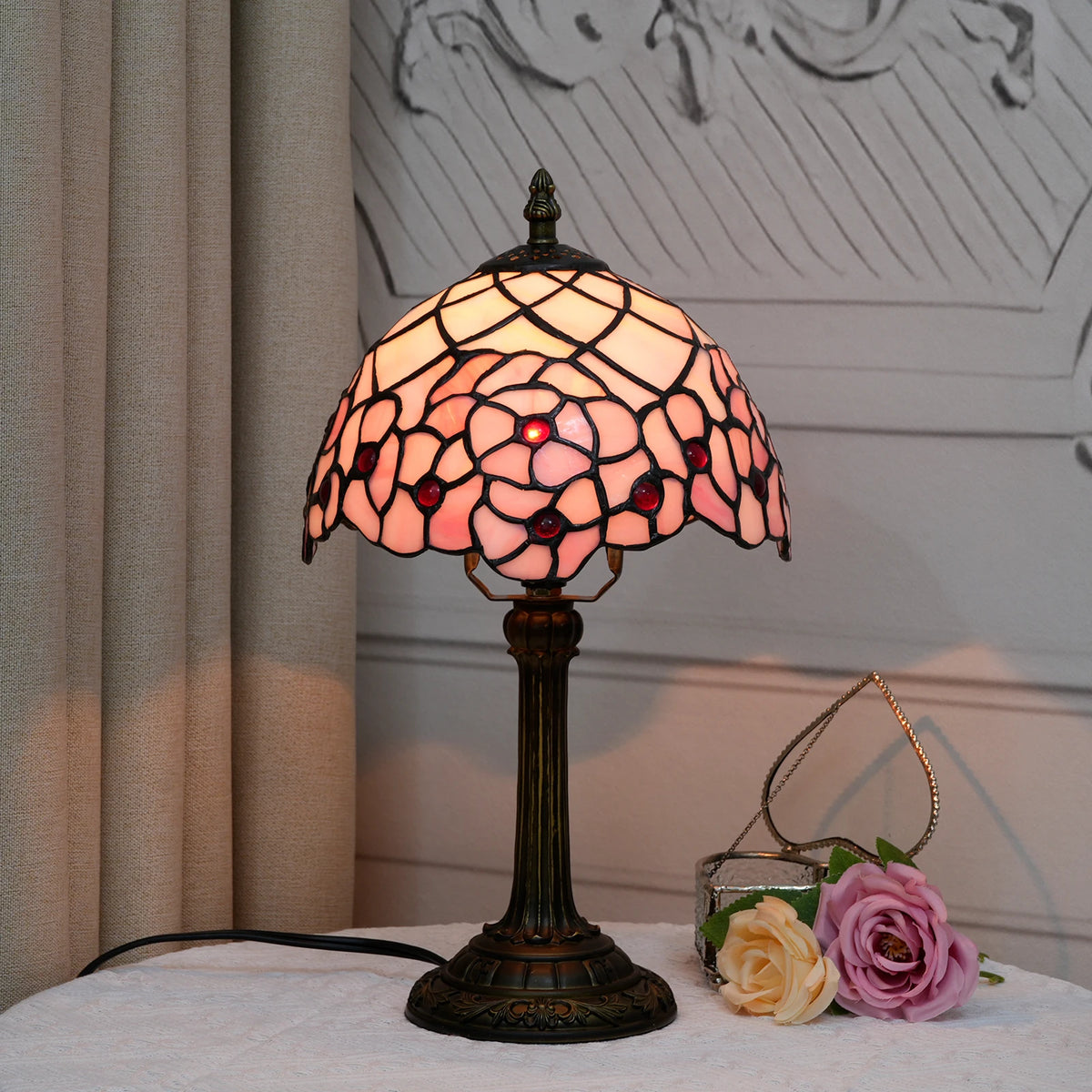 Tiffany Cherry Blossom Lamp Stained Glass Table Lamp