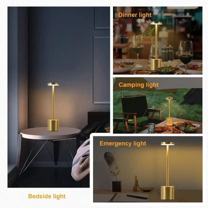 Simple LED Rechargeable Touch Metal Table Lamp Three Colors