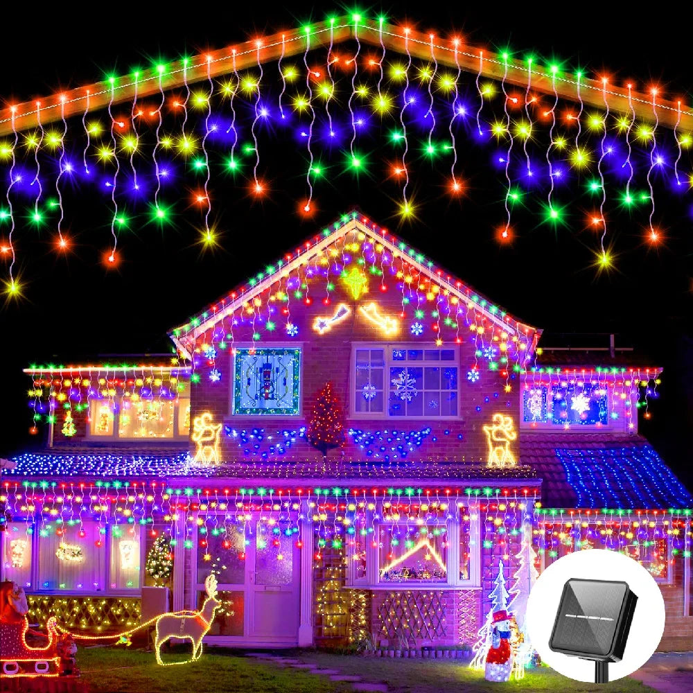 Christmas Lights Outdoor Waterproof Solar Curtain Icicle Lights