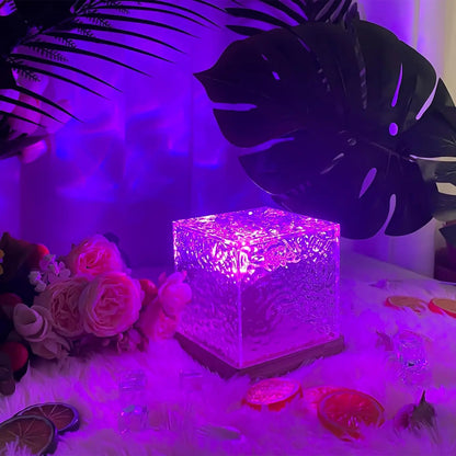 Dynamic Rotating Water Projector Night Light Flame Crystal Lamp Ocean Light