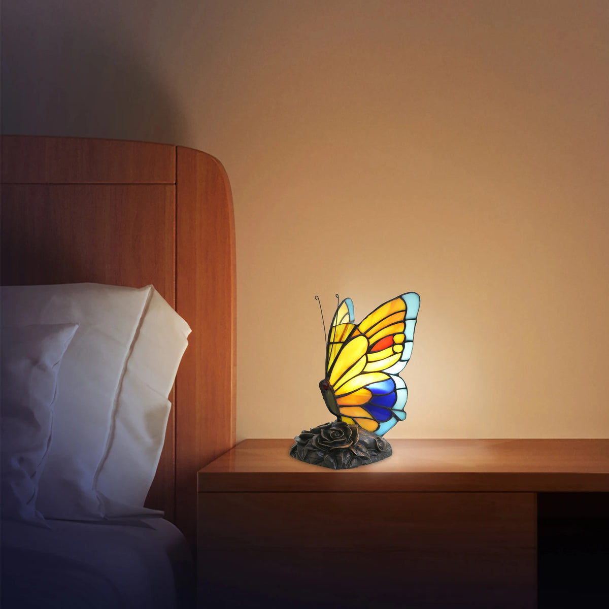 Tiffany Yellow Fairy Butterfly Nightstand Table Lamps