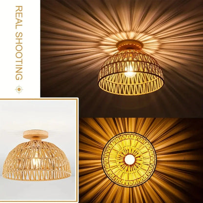 1pc Handwoven Rattan Lamp Chandeliers - Semi-Flush Mount