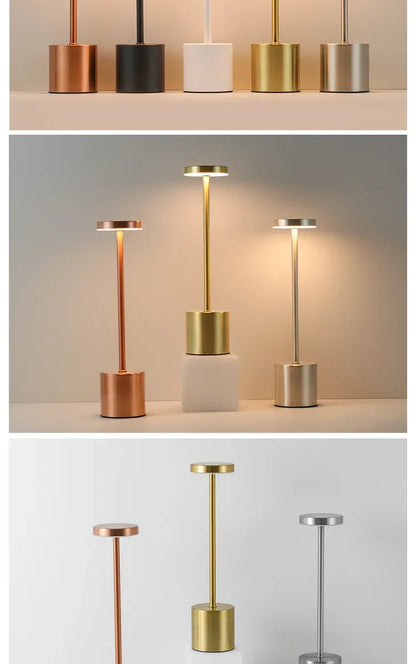 Simple LED Rechargeable Touch Metal Table Lamp Three Colors