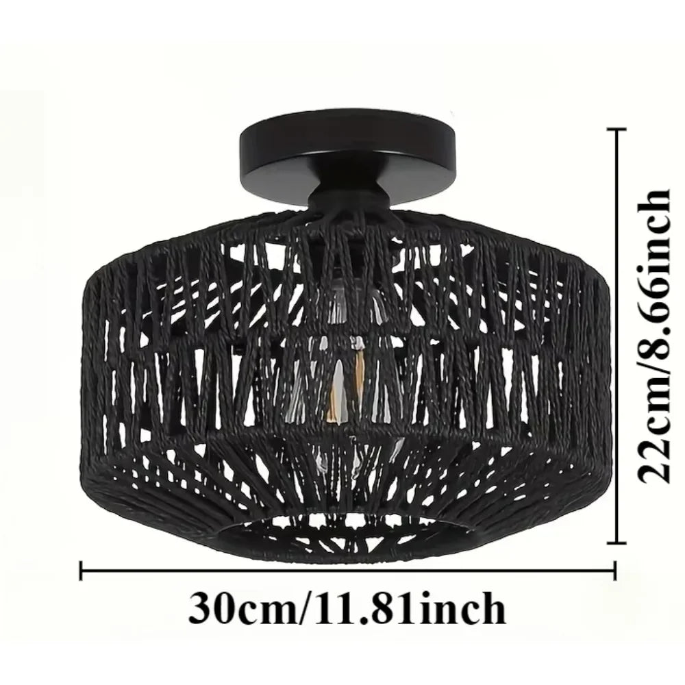 1pc Handwoven Rattan Lamp Chandeliers - Semi-Flush Mount