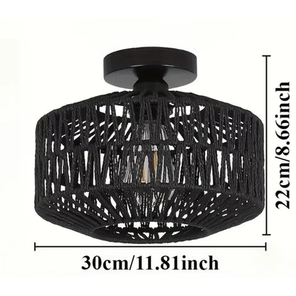 1pc Handwoven Rattan Lamp Chandeliers - Semi-Flush Mount